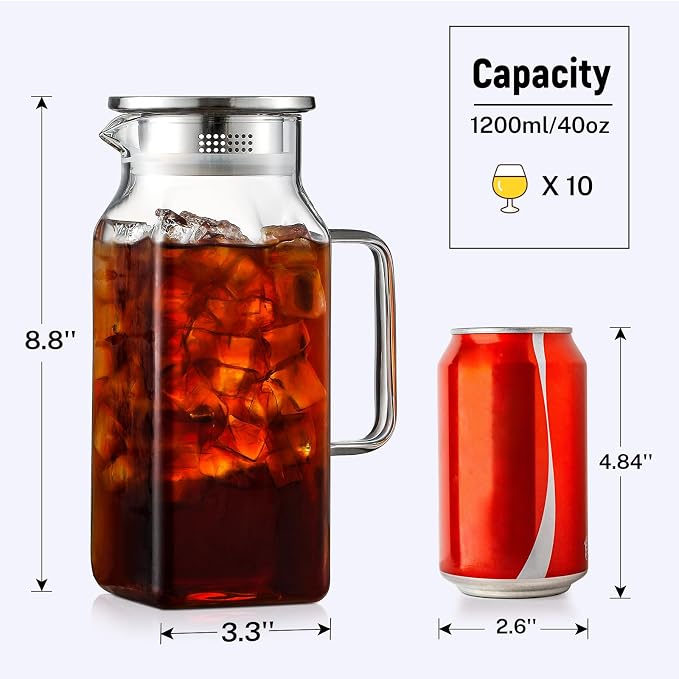 40 oz, 1.2Liter Square Glass Pitcher - Image 3