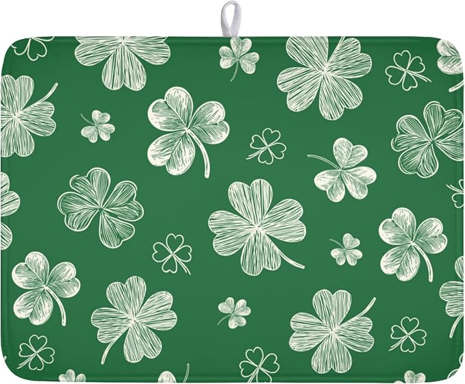 St Patrick's Day Dish Drying Mat 18 x 24 Inch Green Shamrock Dish Drainer Rack by Unknown