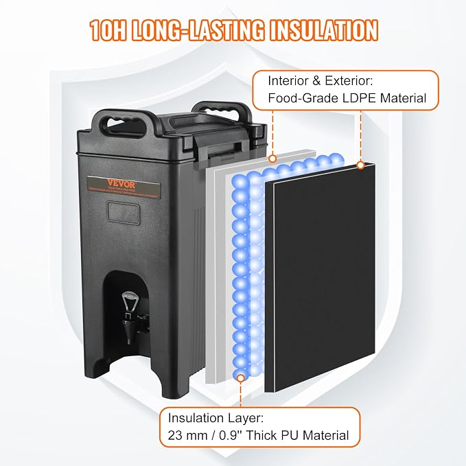 VEVOR Insulated Beverage Dispenser, 5 Gallon, Food-grade LDPE Hot and Cold - Image 3