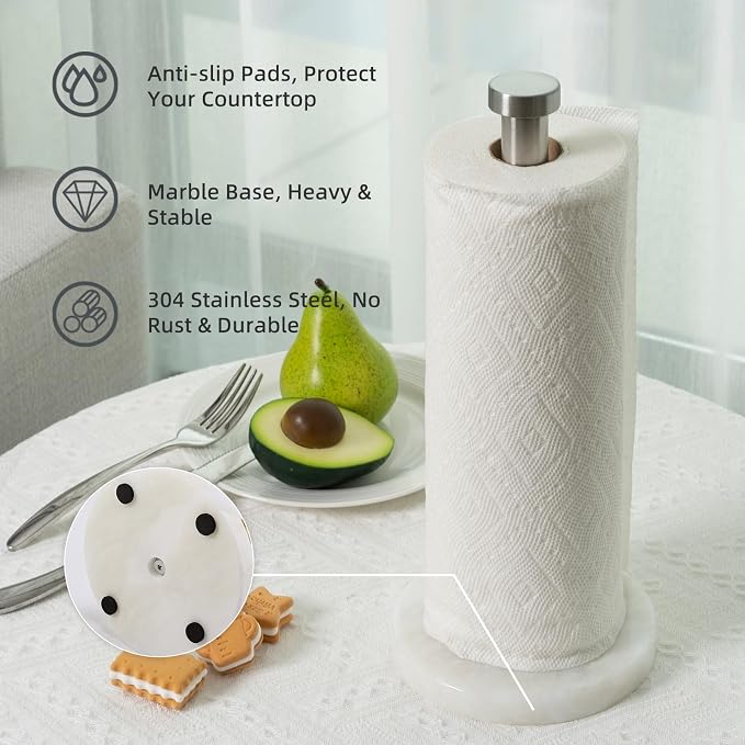 Koville African Genuine Marble Paper Towel Holder Countertop, - Image 2