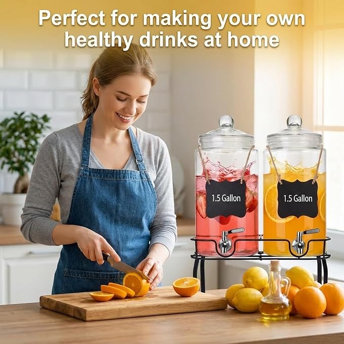 1.5 Gallon Glass Drink Dispenser Set of 2, Drink Dispensers - Image 4