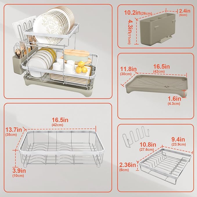 2-Tier Dish Drying Rack for Kitchen Counter, 304 Stainless Steel Dish Rack - Image 2