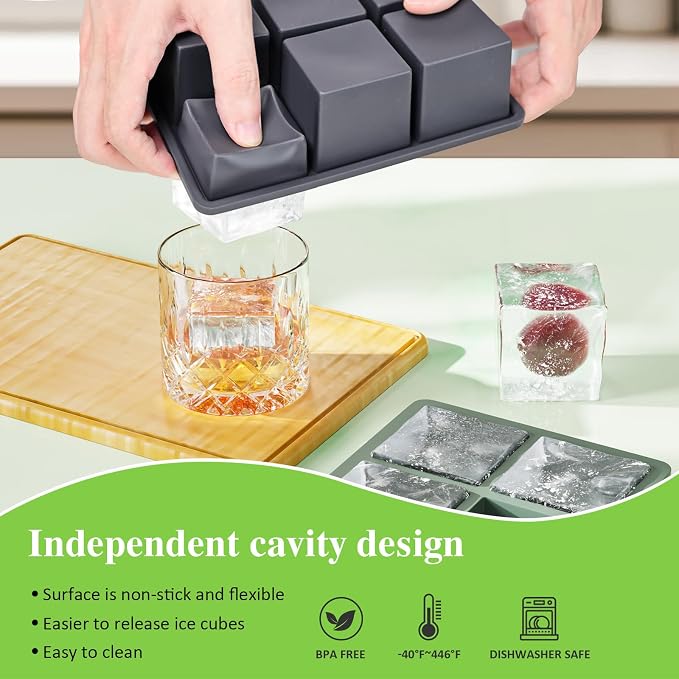 Large Ice Cube Tray for Whiskey: 2" Big Silicone Ice Tray - Image 2