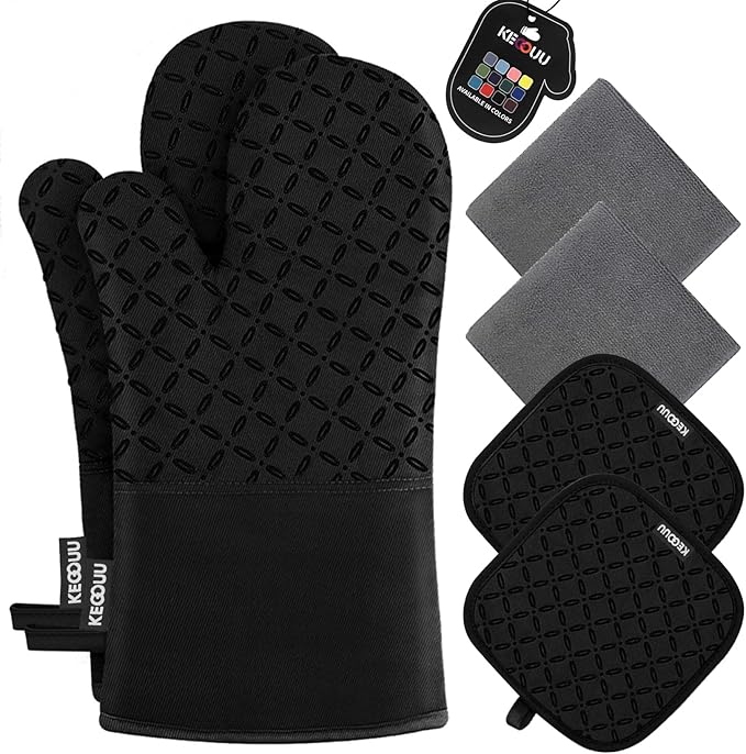 KEGOUU Oven Mitts and Pot Holders 6pcs Set, Kitchen Oven Glove High Heat by KEGOUUOvenMitt