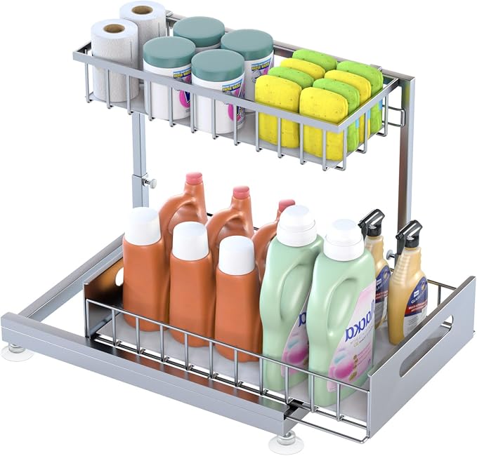 Saydear Under Sink Organizer Storage 2-Tier Premium Metal Pull-Out Kitchen by Saydear