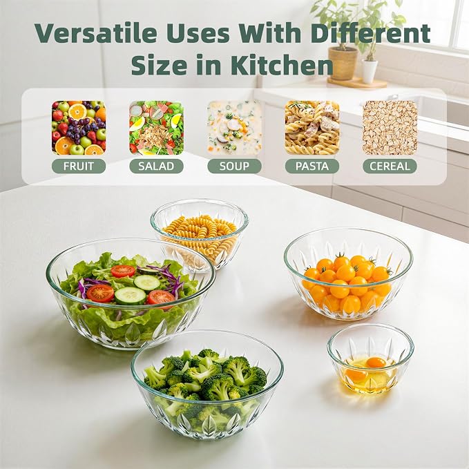 WhiteRhino Glass Bowls with Lids Set of 5（4.68QT, Glass Mxing Bowls with Lids - Image 7
