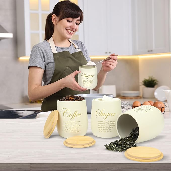 Coffee Tea Sugar Container Set of 3, Farmhouse Storage Containers Jars - Image 6