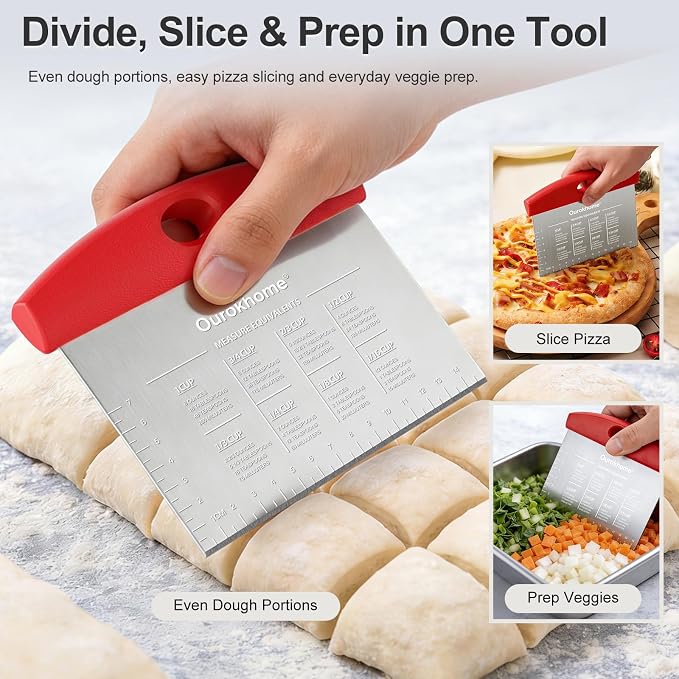 Ourokhome 2 Pack Bench Scraper Dough Cutter, Stainless Steel Dough Scraper - Image 4