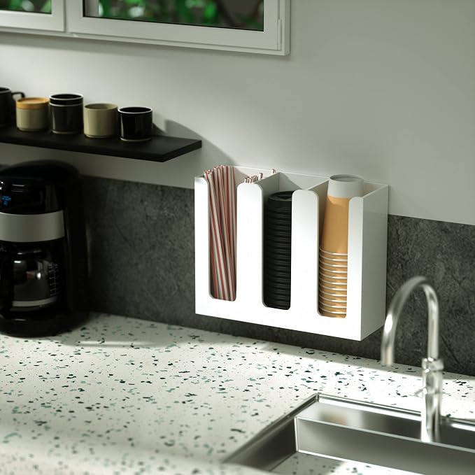Richboom Acrylic Coffee Cup and Lid Storage Organizer Holder, 3 Compartments - Image 7
