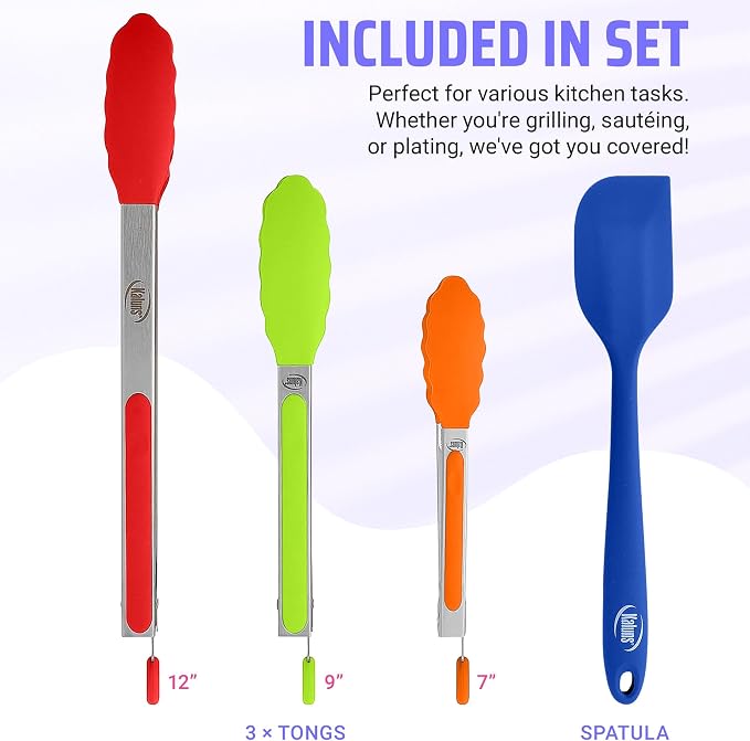 Kaluns Kitchen Tongs for Cooking Grilling Set of 4, BBQ Grill Tongs - Image 2