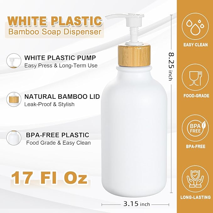 KASUNTING White Soap Dispenser, 2 Pack Plastic Bathroom Hand Soap and Lotion - Image 3