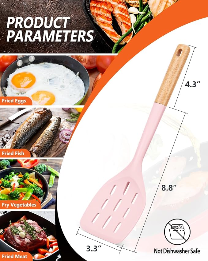 Pack of 2 Silicone Spatula, Non Stick Cooking Utensil Set Wooden Handle Kitchen - Image 2