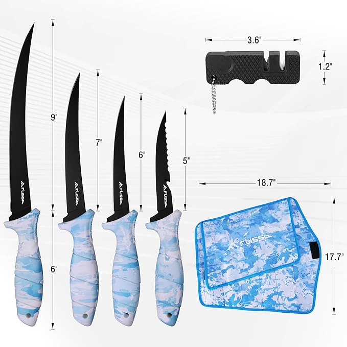 FLISSA Fillet Knife Set with 5"/6"/7"/9" Fillet Knives, Protective Sheath - Image 2