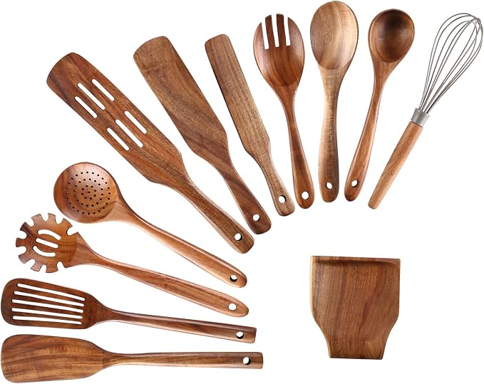 Kitchen Utensils Set, NAYAHOSE 12 Pcs Teak Wooden Cooking Spoons Spatula by NAYAHOSE