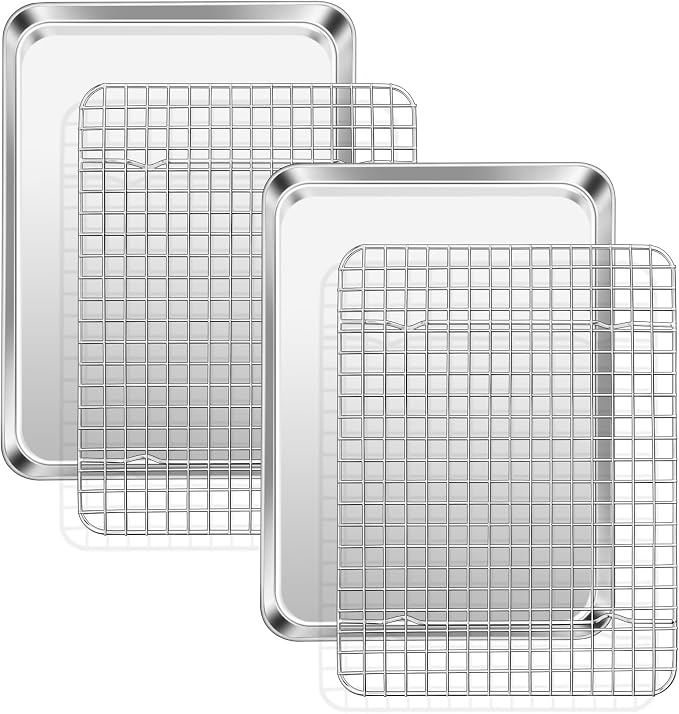 TeamFar Baking Pan with Rack Set, Stainless Steel Cookies Sheet Baking Tray Pan by TeamFar