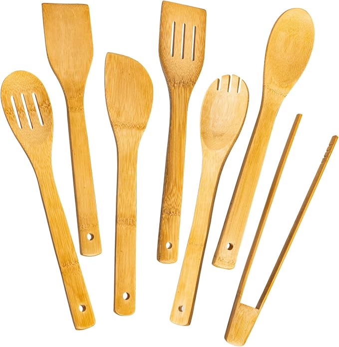 Eisinly Wooden Spoons for Cooking 7-Piece, Kitchen Nonstick Bamboo Cooking by Eisinly