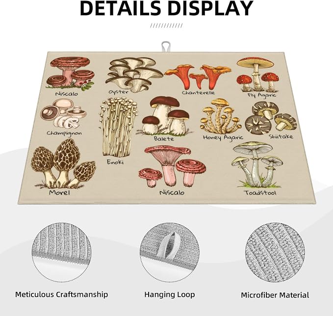 Mushrooms Dish Drying Mat XL Microfiber Kitchen Drying Mat Large Dish Drying - Image 3