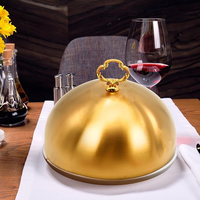 Gold Stainless Steel Food Dome Cover Food Protecting Dome Cover Serving Plate - Image 3