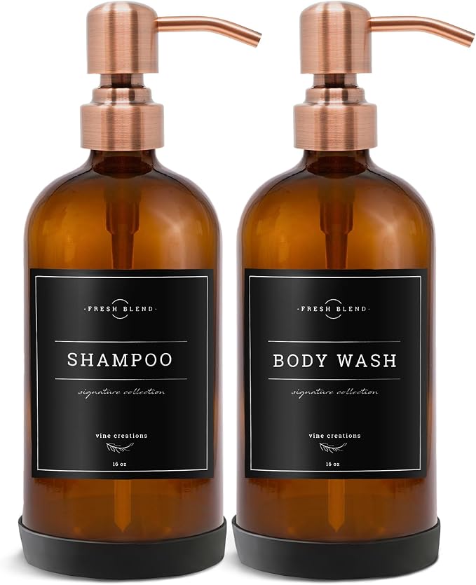 Vine Creations Amber Glass Soap Dispenser, 2 Pack Kitchen Soap Dispenser Set - Image 7