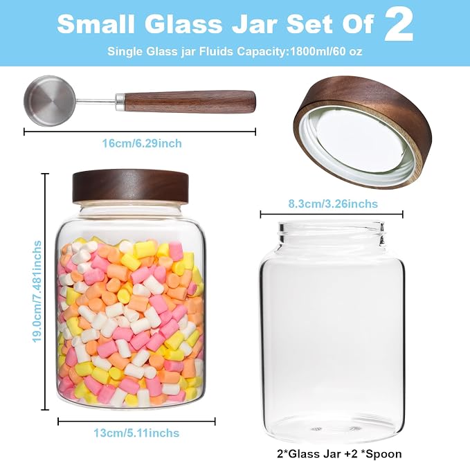 60 oz Glass Coffee Jars with Wooden Airtight Lid Spoon Clear Herb Ground - Image 8