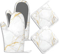 White Gold Marble Pot Holders and Oven Mitts Set Silicone Abstract Marble by BIGXIUKA