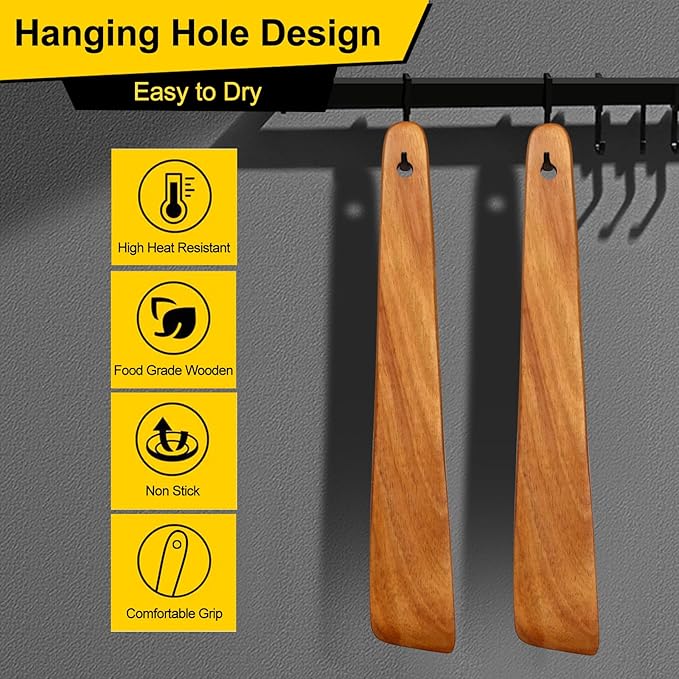12 Inch Teak Wood Spatula for Cooking Non Toxic Kitchen Utensil Scraper Spurtle - Image 3