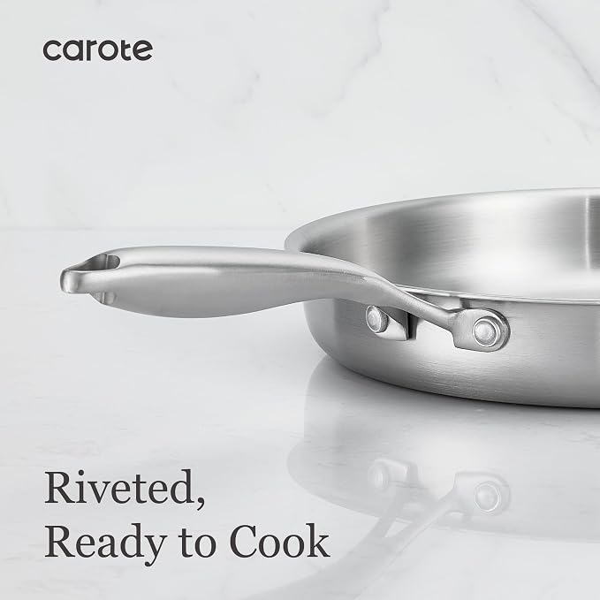 CAROTE 3-Piece Tri-Ply Stainless Steel Frying Pan Set, Skillet Set 8"/10"/12" - Image 7