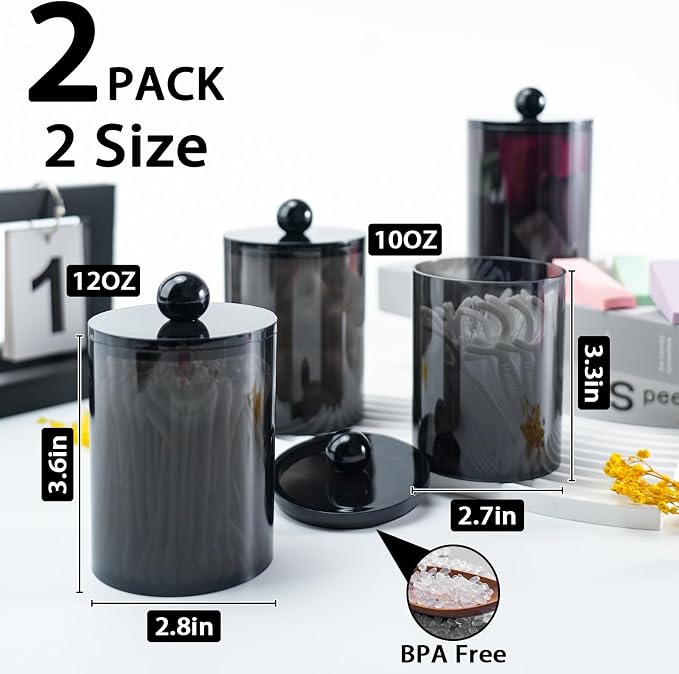 XIPENGKEJI 2 Pack Qtip Holder, Canister Apothecary Jar Set, Bathroom Jars - Image 2