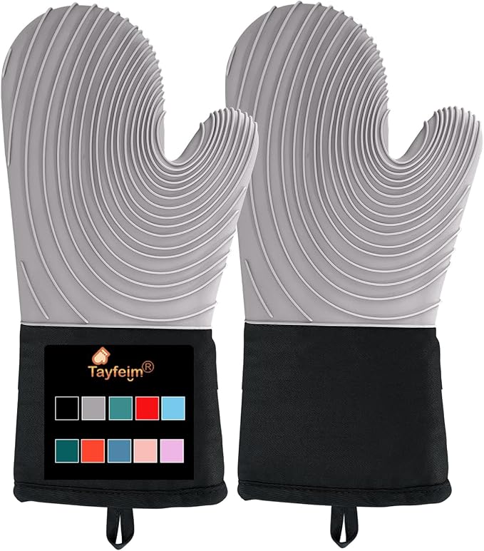 Silicone Oven Mitts-13.6 in Extended Oven Mitts Heat Resistant 500F, Oven Gloves by Tayfeim