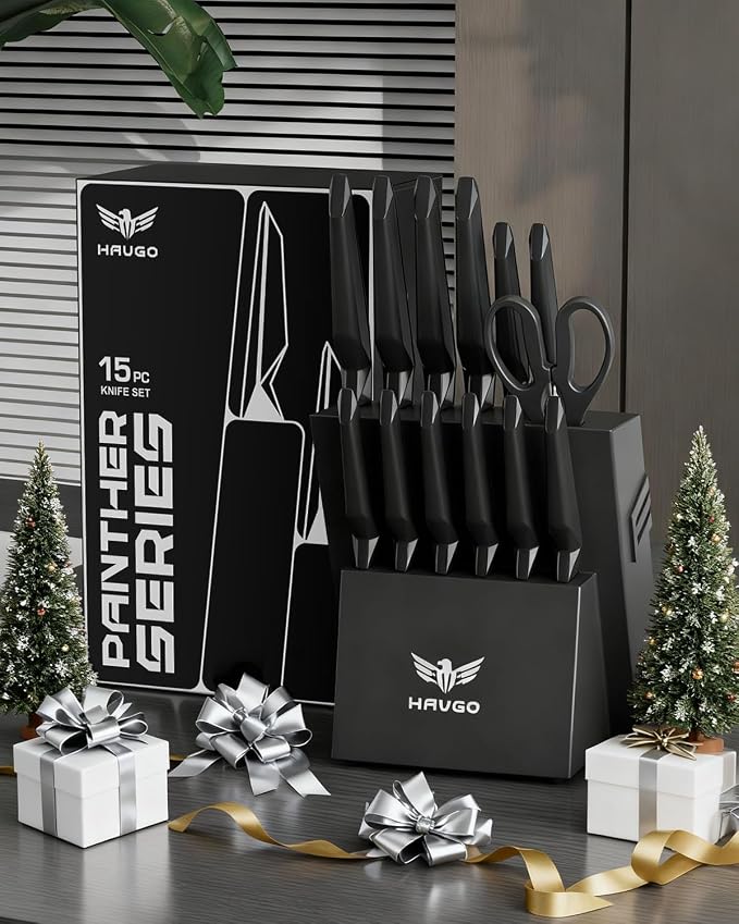 Kitchen Knife Set with Block: 15-Piece High Carbon Stainless Steel Professional - Image 7
