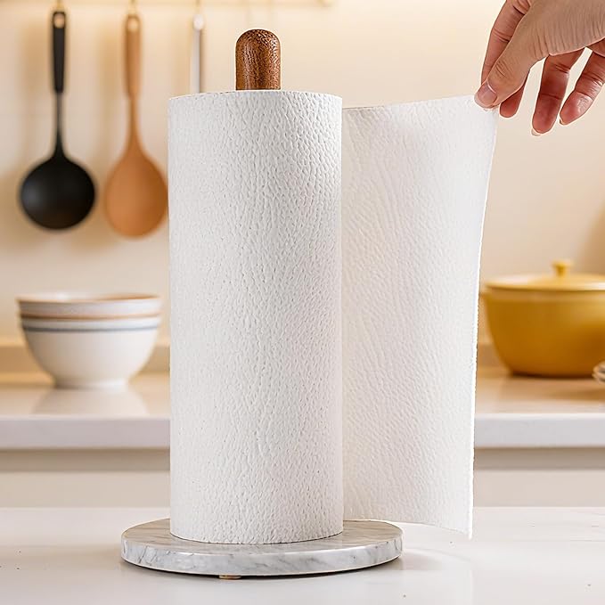 Acacia Wood & Marble Paper Towel Holder – Freestanding Paper Towel Holder - Image 4