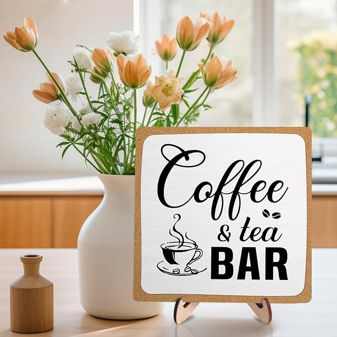 Rustic Coffee & Tea Bar Decor Sign, Funny Wooden Plaque - Image 3