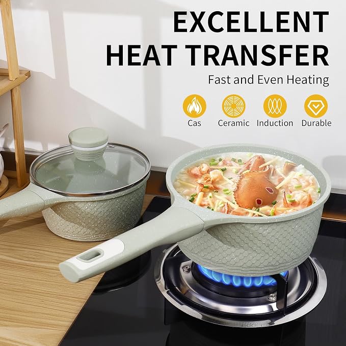 Sauce pan 2.0Qt SaucePan with Lid, Non Stick Sauce Pot - Image 5