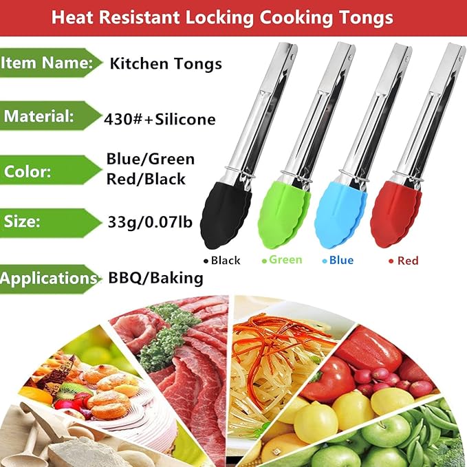 Mini Kitchen Tongs with Silicone Tips, 3-Piece Set, 7-Inch Non-Stick Small - Image 4