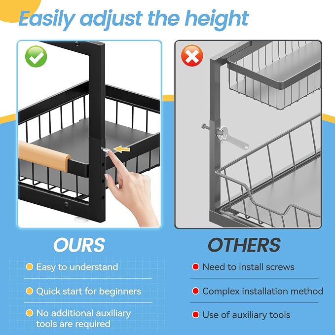 ADBIU Under Sink Organizer XL Size, 2 Packs 2 Tier Expandable Height Under-Sink - Image 4
