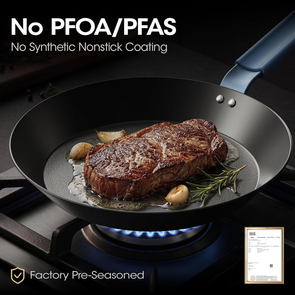 Carbon Steel Pan Set, 8, 10, 12 Inch Nitrided Snowflake Skillets