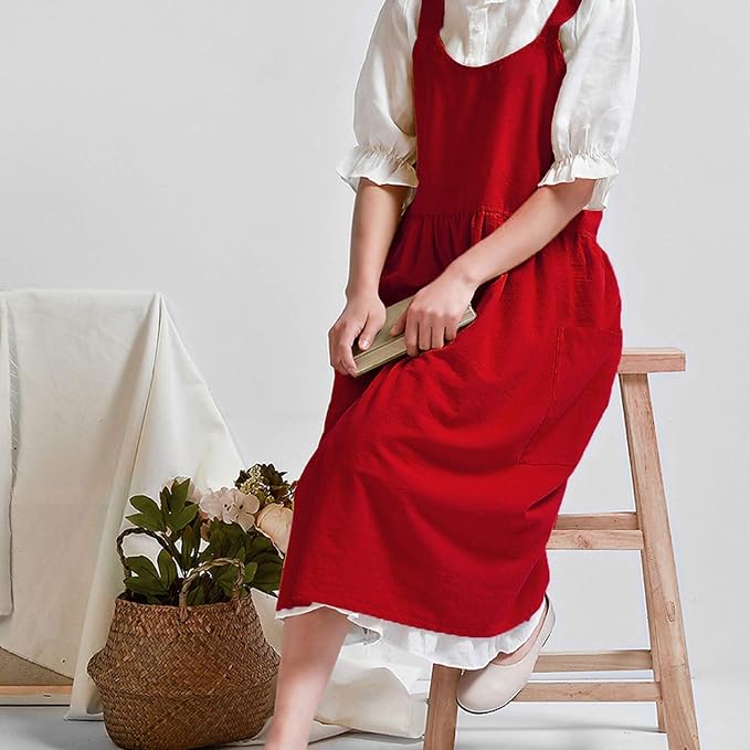 Uaussi Cotton Linen Apron Cross Back Work Apron - Image 7