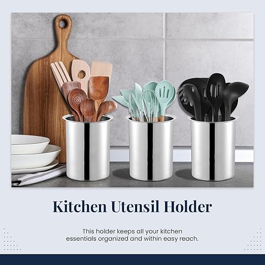 OCS Parts 6.75-Inch Kitchen Utensil Holders | Set of 3 | Stainless Steel - Image 3