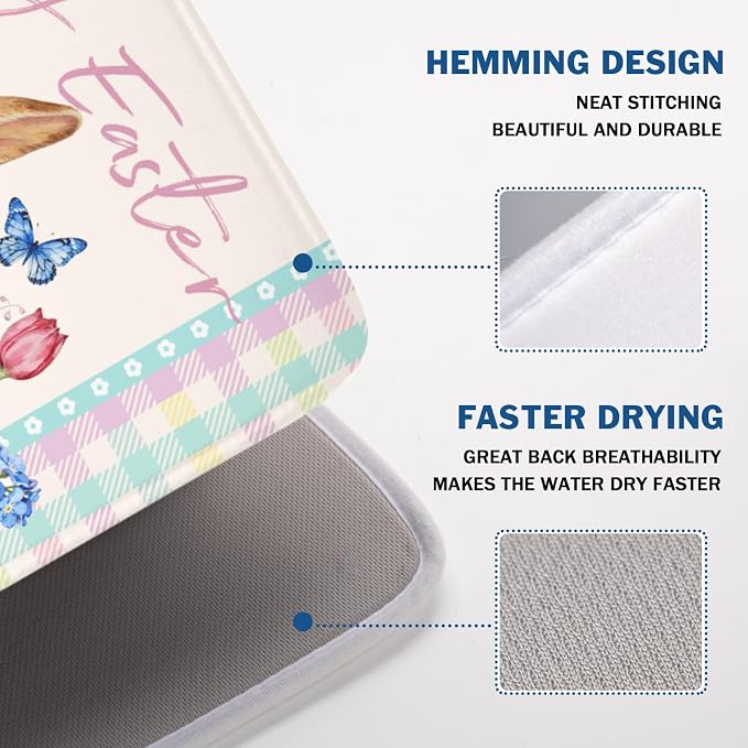 Easter Bunny Dish Drying Mat for Kitchen Counter Happy Easter Rabbit Floral - Image 4