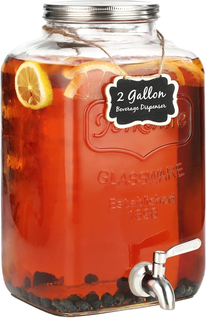 2 Gallon Glass Drink Dispenser by Unknown