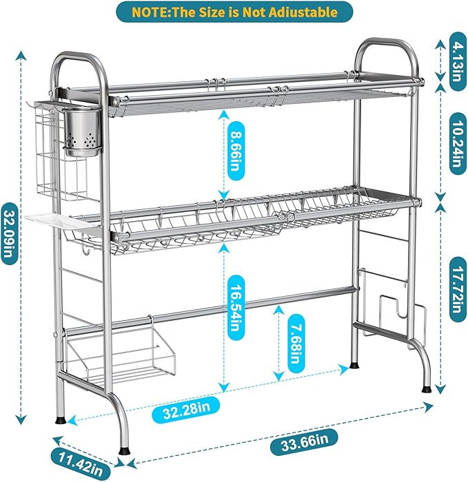HOWDIA Stainless Steel 2-Tier Over The Sink Dish Drying Rack - Image 4