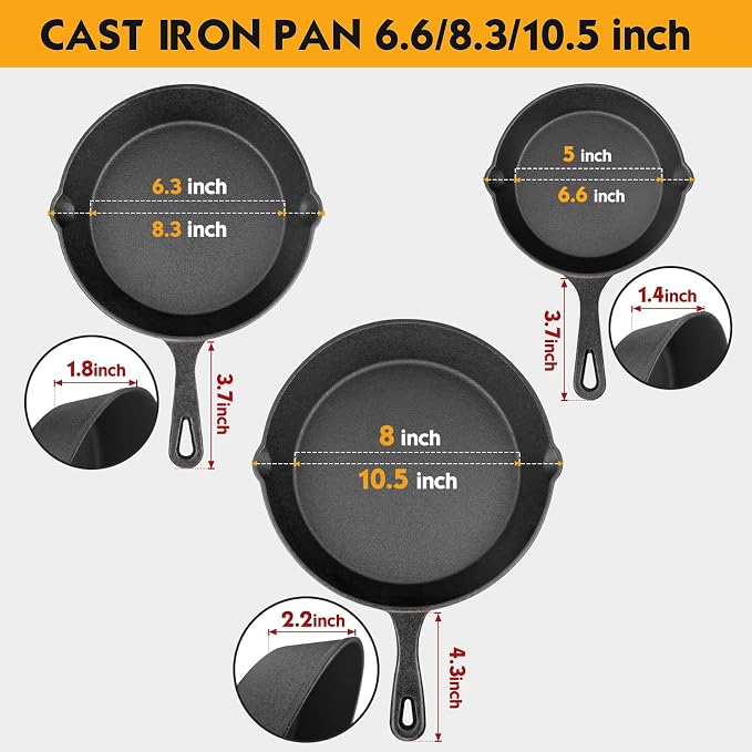 Pre-Seasoned Cast Iron Skillet Set - Image 2