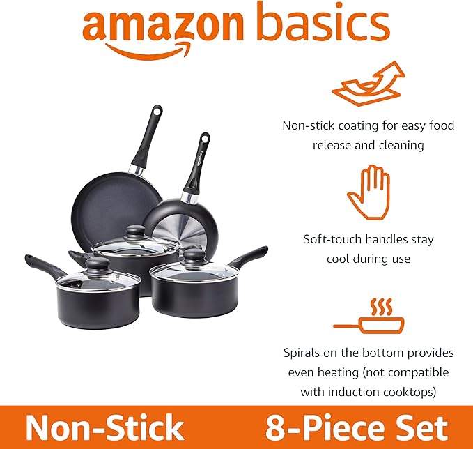 Amazon Basics Ceramic Non-Stick Cookware 8-Piece Set, Pots and Pans - Image 2
