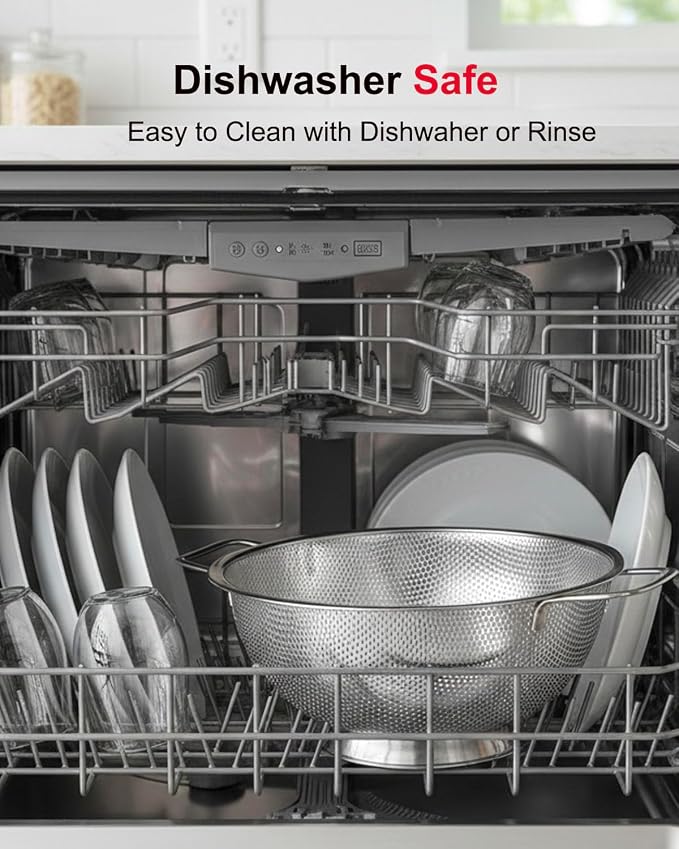 5.5-Quart Kitchen Colander, Stainless Steel Pasta Strainer - Image 6