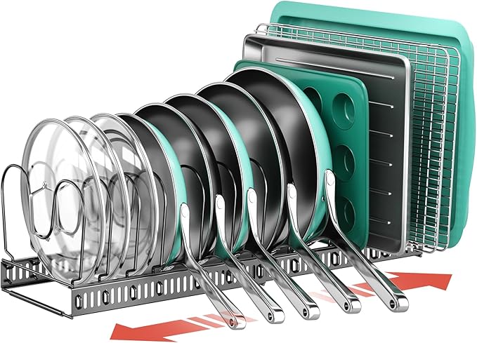 ORDORA Pots and Pans Organizer Under Cabinet, Expandable 11.8"-22.8" Pot Lid by ORDORA