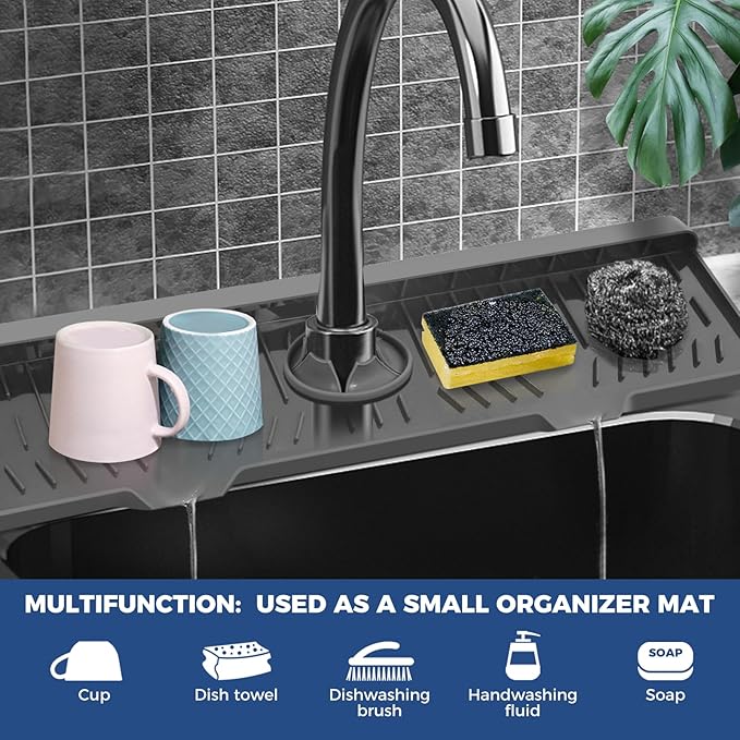 24" Splash Guard Plus Size Silicone Sink Faucet Drying Mat Handle Drip Catcher - Image 9
