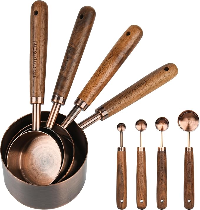 Copper Measuring Cups & Spoons Set 8, Stainless Steel Measuring Cups and Spoons by Smithcraft