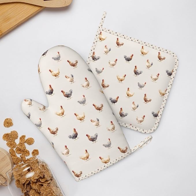 Oven Mitts and Pot Holders Set, Chicken Pattern Silicone Kitchen Accessories 4 - Image 6