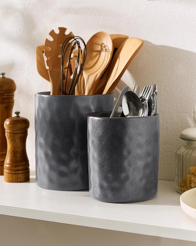 famiware Ocean Utensil Holder, 7.2"+5.8" Ceramic Kitchen Utensil Holder - Image 2