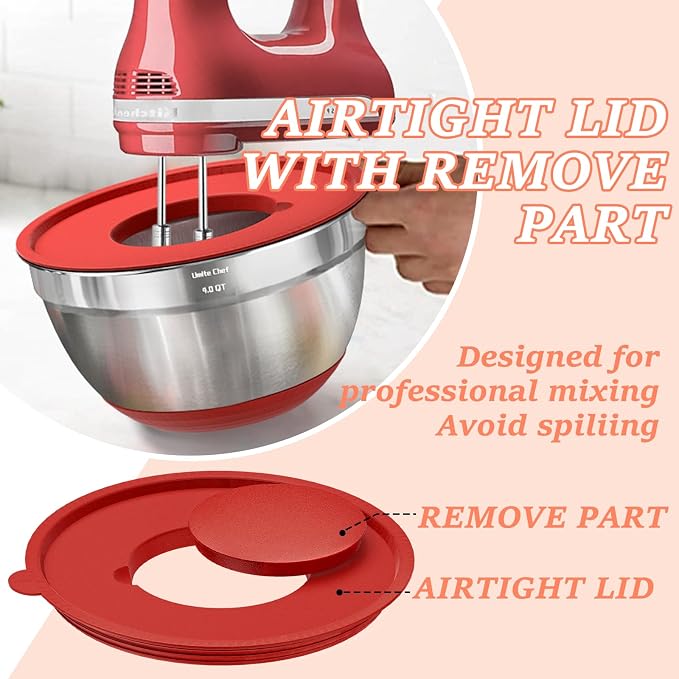 Umite Chef Mixing Bowls with Airtight Lids Set, 3 Grater Attachments & Non-Slip - Image 7